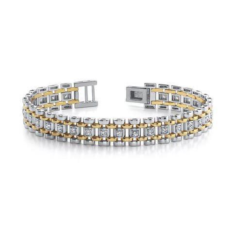 14K Two Tone Gold Diamond Men Bracelet Fine New Jewelry 2.5 Carats Mens Bracelet