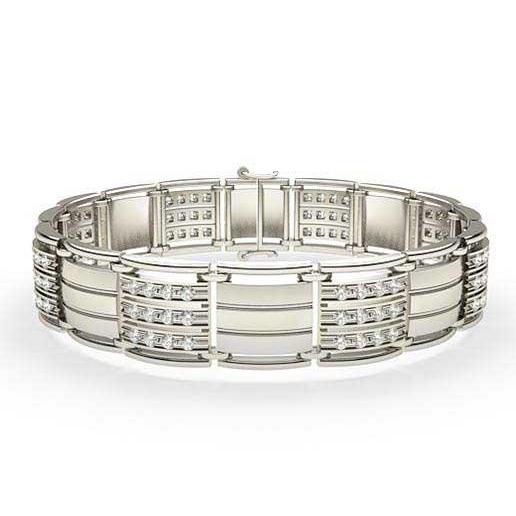 14K White Gold 3.00 Carats Brilliant Cut Diamonds Mens Bracelet New Mens Bracelet