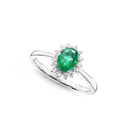 Sparkling Unique Lady’s White Gold Green Emerald And Diamonds Engagement Gemstone Ring
