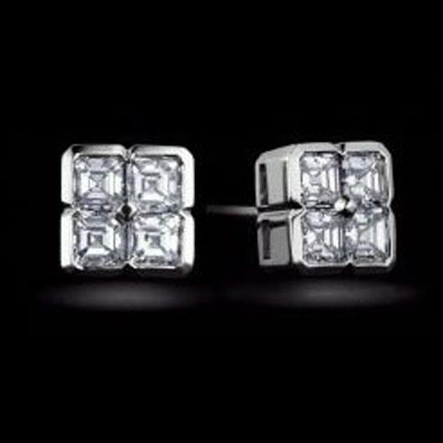 New White Gold Asscher Cut Diamond Stud Earring Stud Earrings