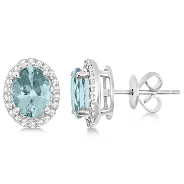 White Gold Lady Stud Earrings Aquamarine And Diamond Fancy Engagement