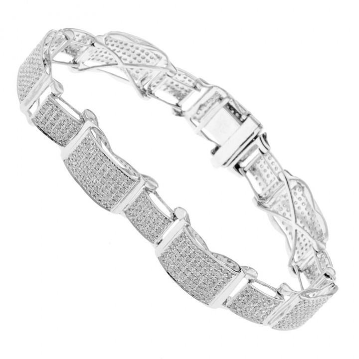 14K White Gold Men Jewelry Round Diamond Bracelet 5.10 Carats Mens Bracelet