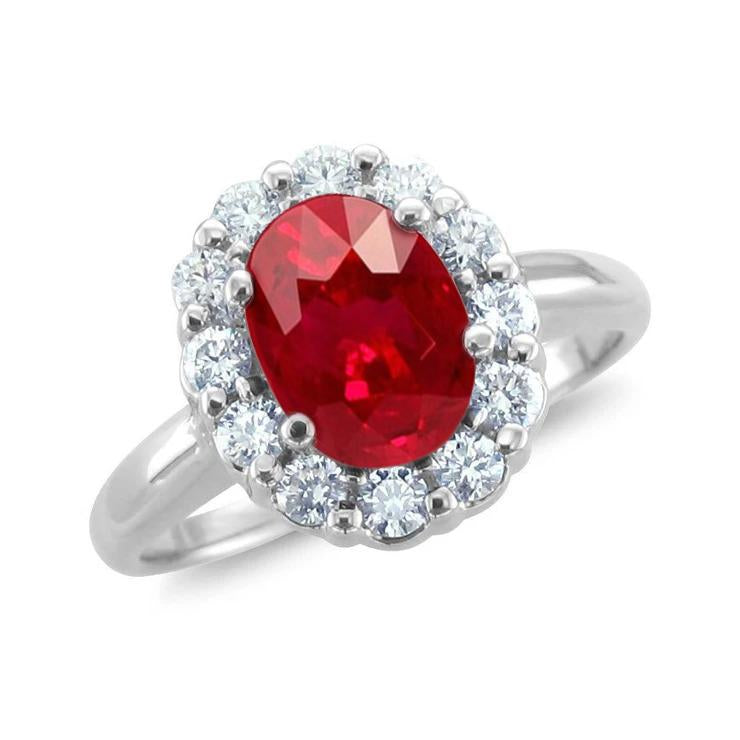 Females White Gold Red Oval Cut Ruby And Diamond Lady Men Jewelry Gemstone Ring
