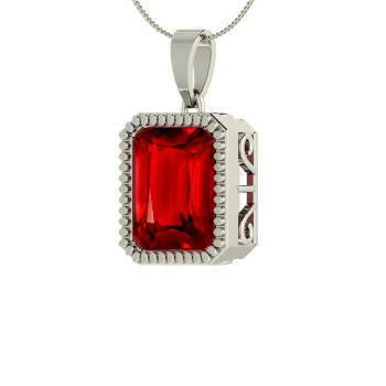 14K White Gold Red Ruby Emerald Cut 5 Carat Pendant Necklace New Gemstone Pendant