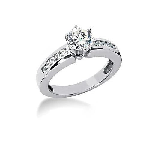 Women Diamond Engagement Ring White Gold Solitaire Ring with Accents