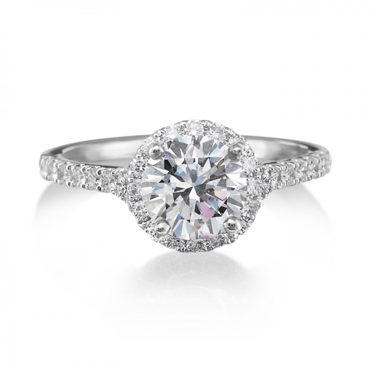 1.5 Carats Halo Diamond Engagement Ring Gold 14K Halo Ring