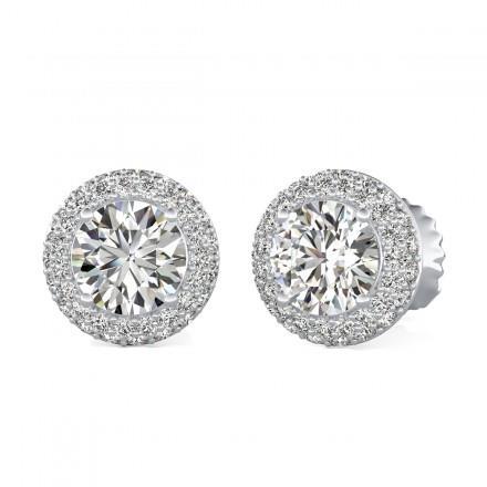 Halo Round Cut Diamond Stud Earring White Gold Halo Stud Earrings