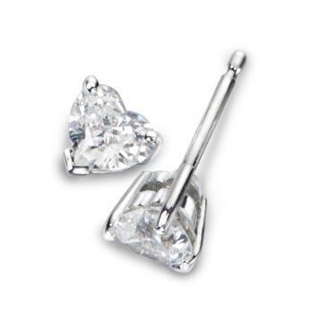 Heart Cut Diamond Stud Earrings Solid White Gold Stud Earrings