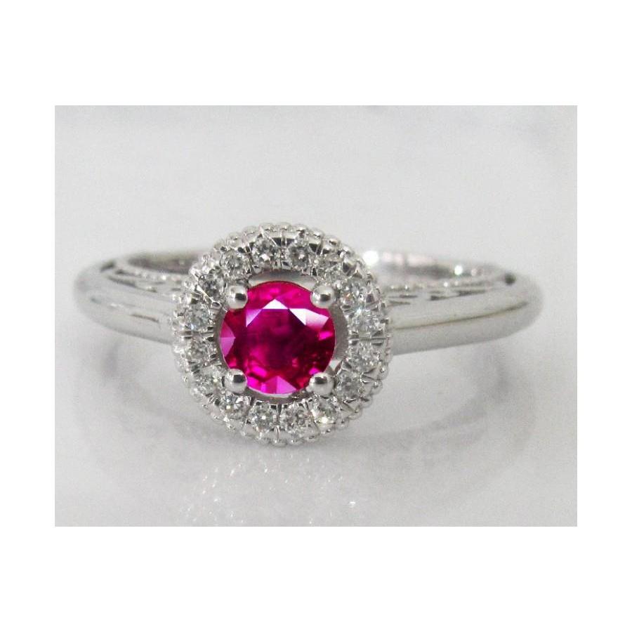 1.5 Ct Round Cut Red Sapphire Diamond Ring White Gold Gemstone Ring
