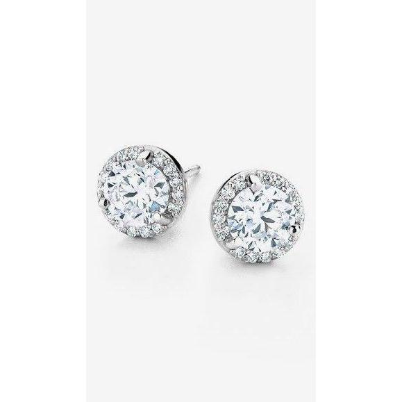Round Halo Diamond Stu Earring White Gold Halo Stud Earrings