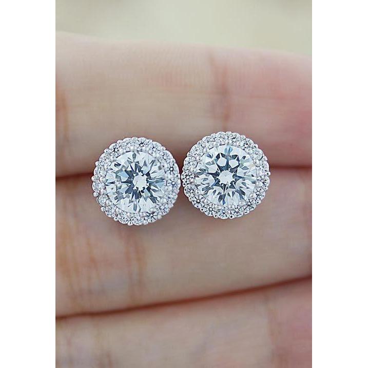 Round Halo Diamond Stu Earring Lady Jewelry Halo Stud Earrings