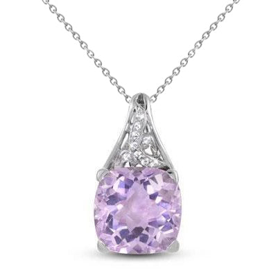 15.35 Carats Kunzite And Natural Earth Mined Diamonds Pendant Necklace White Gold 14K