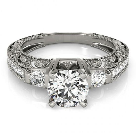 Women Diamond Engagement Ring White Gold Solitaire Ring with Accents