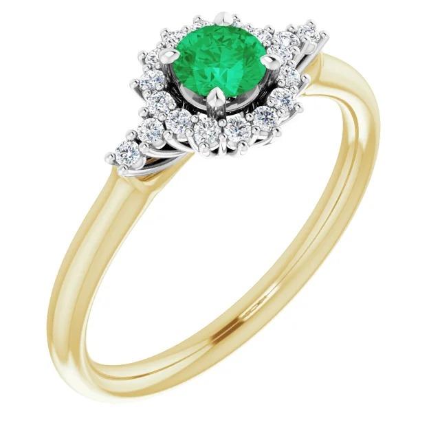 New Ladies Diamond Round Green Emerald Ring Gemstone Ring