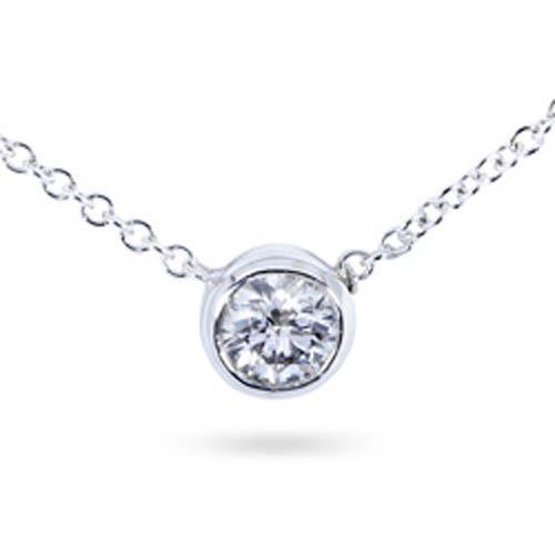 1.50 Carats F Vs1 Round Bezel Set Diamond Pendant White Gold 14K Pendant