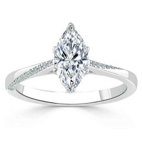 Marquise Cut Wedding Solitaire Ring with Accents White Gold Diamond
