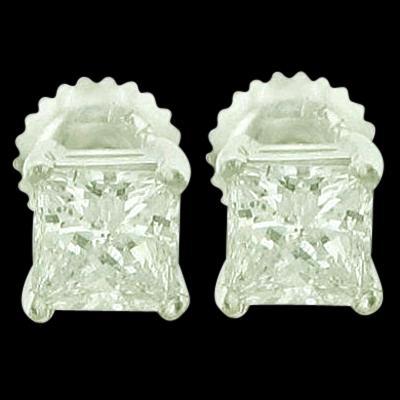 Princess Diamond Stud Earrings White Gold Studs