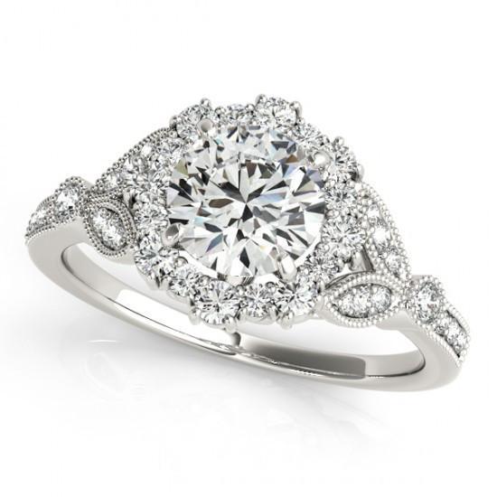 1.50 Carats Round Brilliant Diamonds White Gold 14K Engagement Fancy Ring Halo Halo Ring