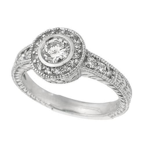 Anmtique Style Wedding Solitaire Ring with Accents White Gold Diamond
