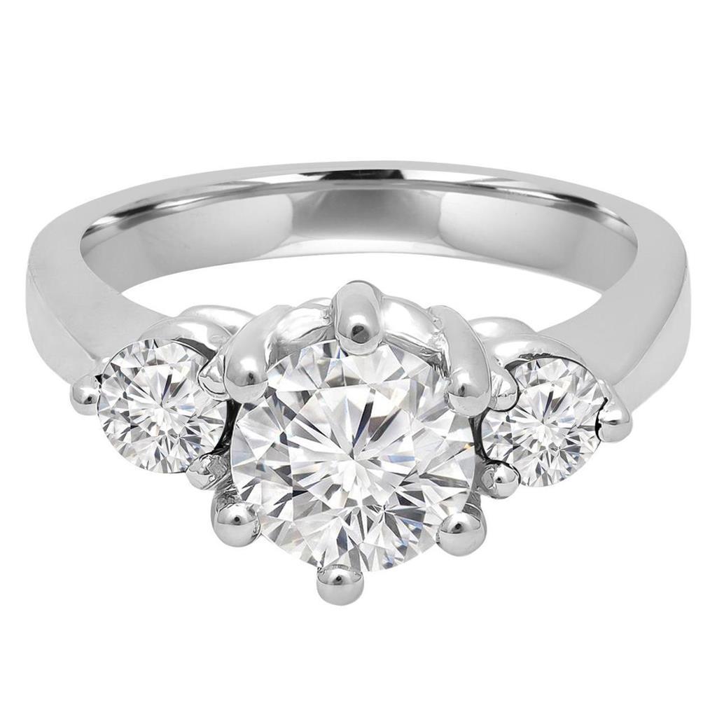 1.50 Carats Three Stone Round Cut Diamond Ring 14K White Gold Three Stone Ring
