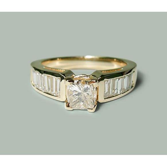 Princess Baguette Gorgeous fancy ringh White Gold Sloitaire ring with Accents