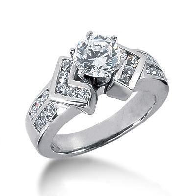 Big Size Brilliant Engagement White Gold Diamond Solitaire Ring with Accents