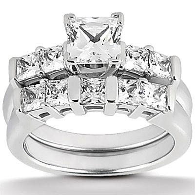 1.51 Carat Diamonds Princess Cut Engagement Ring Set White Gold 14K Engagement Ring Set