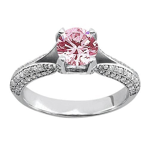 Lady’s Brilliant Pink White Round Gemstone Diamond Engagement Gemstone Ring