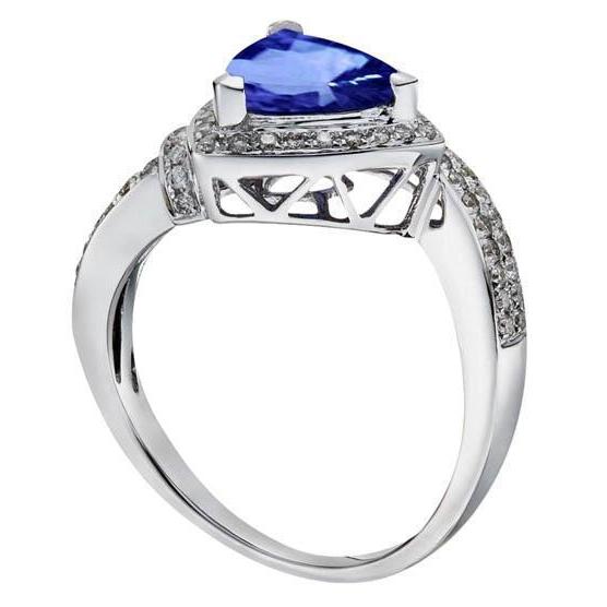 Best Quality Trillion Ceylon Sapphire& Round Diamonds White Gold Gemstone Ring