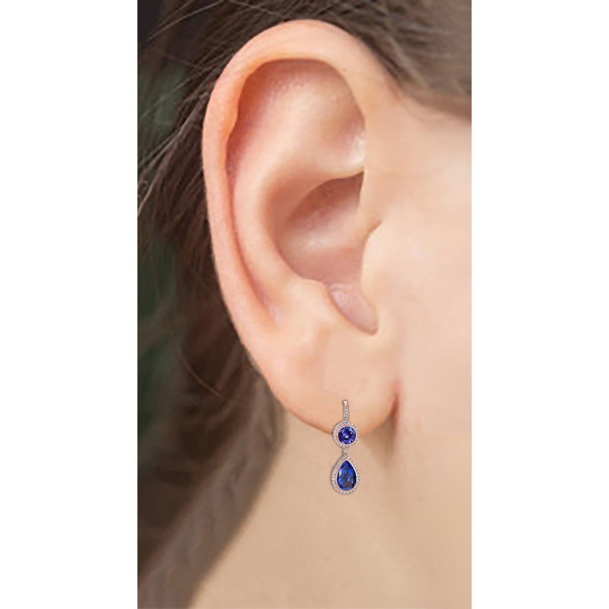 Products on ears Tanzanite Dangle Earrings With White Success