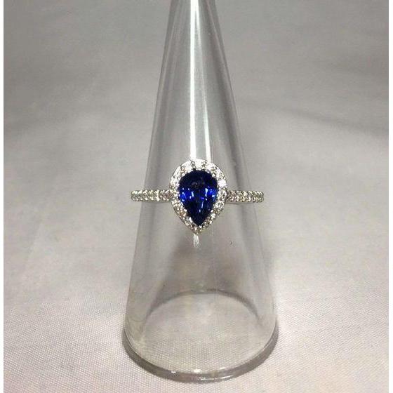 1.6 Ct Pear Cut Sri Lanka Blue Sapphire Diamond Ring Gemstone Ring