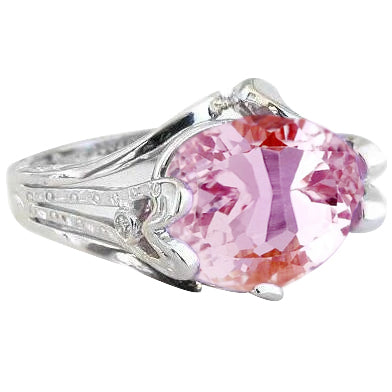 Lady’s Brilliant Engagement Kunzite And Diamonds Fancy Ring Gold White
