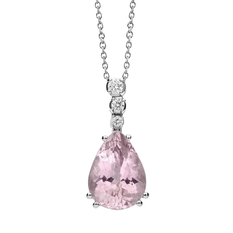 16.50 Ct Pear Cut Kunzite With Natural Earth Mined Diamond Necklace Pendant White Gold