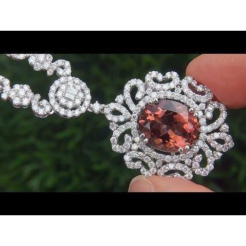 16.00 Ct Tourmaline And Diamonds Necklace Pendant White Gold 14K Gemstone Pendant