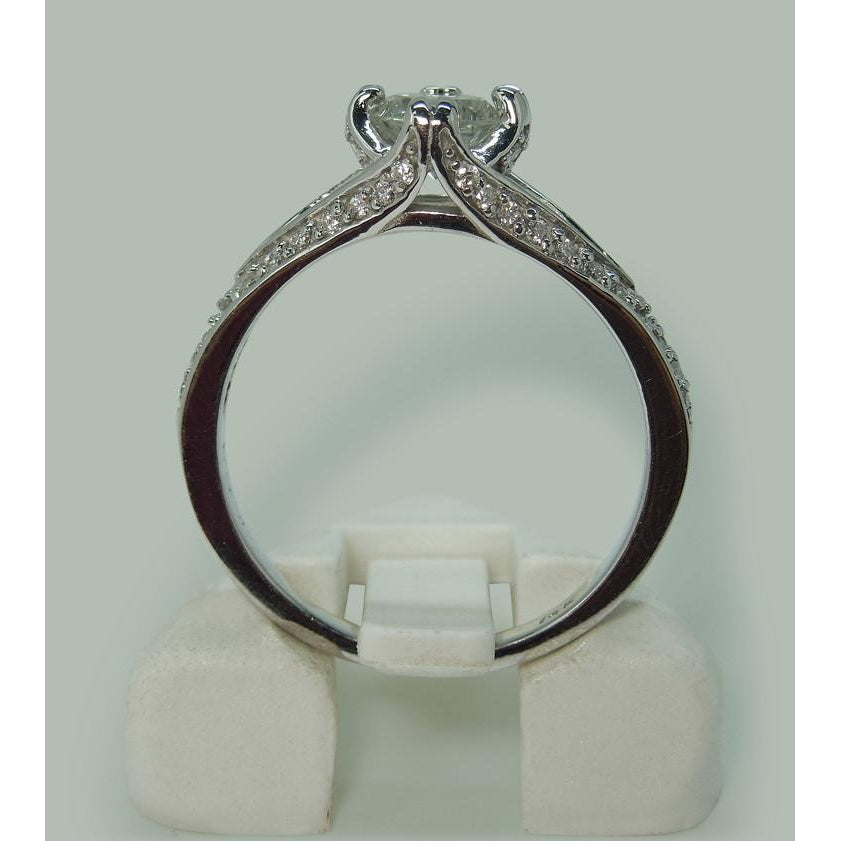Fancy Princess Cut Vintage Style White Gold Diamond Solitaire with Accents