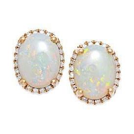 Best amazing weeding Oval Shape Opal With Diamonds Studs Halo Earrings Yellow Gold Gemstone Earring