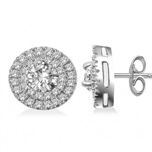 Antique Style Round Diamond Double Halo Women Earrings