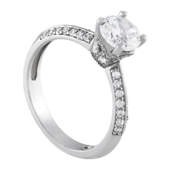 Princess Cut Sparkling Solitaire Ring with Accents White Gold Diamond