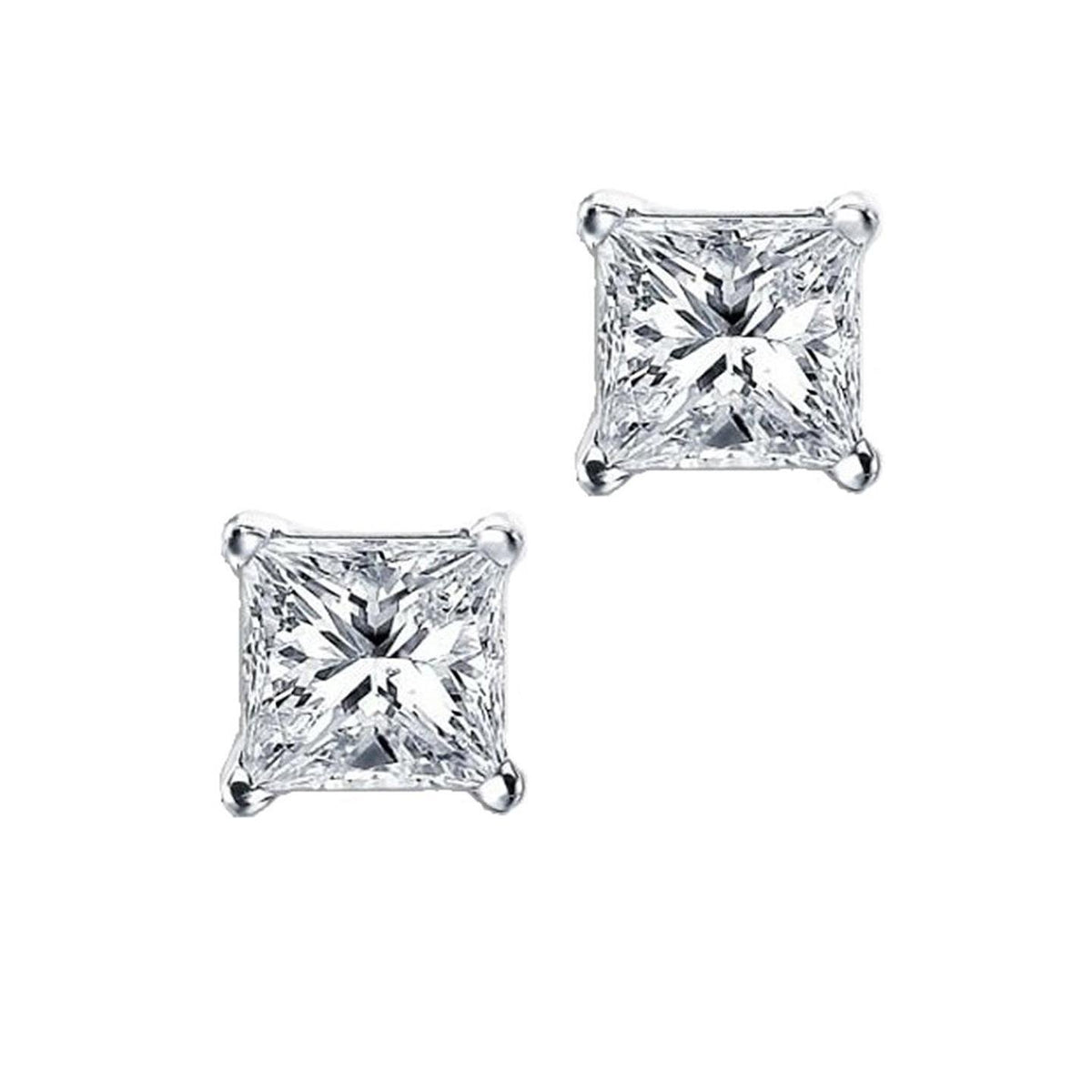 New Princess Cut Diamond White Gold Prong Set Stud Earrings
