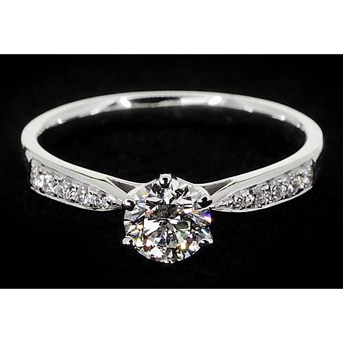 Natural Brilliant Engagement White Gold Diamond Solitaire Ring with Accents