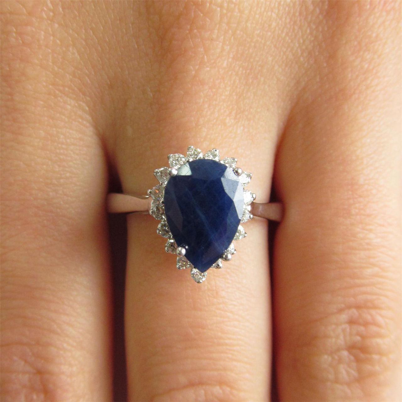 Lady’s Brilliant Blue Pear Cut Sapphire With Diamond Ring Lady Men Gold Gemstone Ring