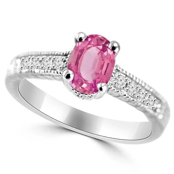 Best Quality Oval Pink Sapphire Diamond Vintage Style Wedding Ring Gold Gemstone Ring