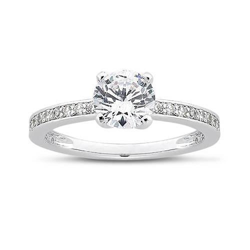 Round Diamond White Gold Solitaire With Accents Solitaire Ring with Accents