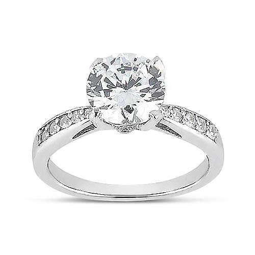 Natural Brilliant Engagement White Gold Diamond Solitaire Ring with Accents