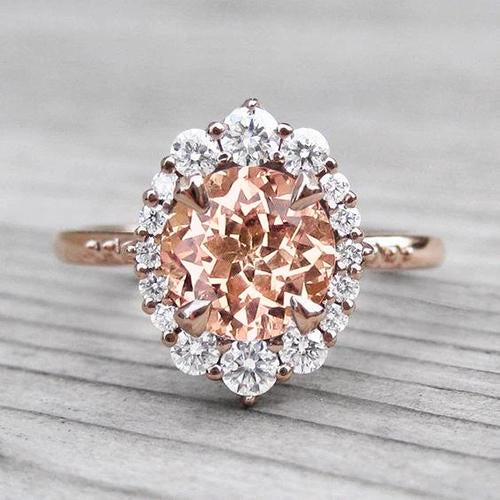 Morganite And Diamonds Ring High Quality Gold Rose Gemstone Ring