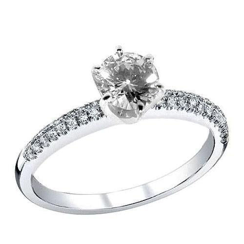 Round Cut Diamonds Royal Engagement White Gold Solitaire Ring with Accents
