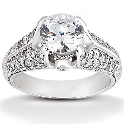 Antique Style Split Shank Jewelry White Gold Solitaire Ring with Accents