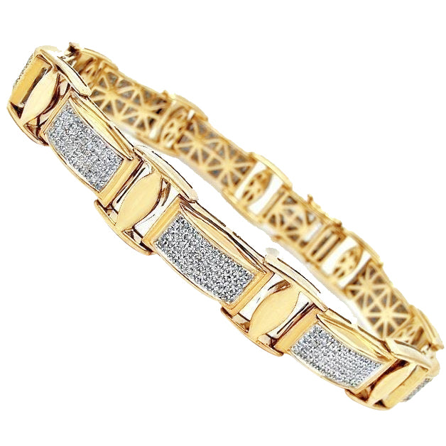 18 Ct Round Cut Pave Setting Natural Earth Mined Diamond Men Bracelet Yellow Gold 14K