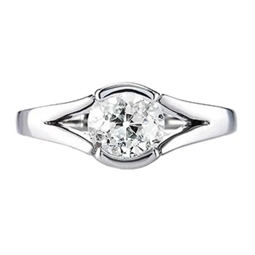Split Shank Half Bezel Unique Lady’s Solitaire White Gold Diamond Ring