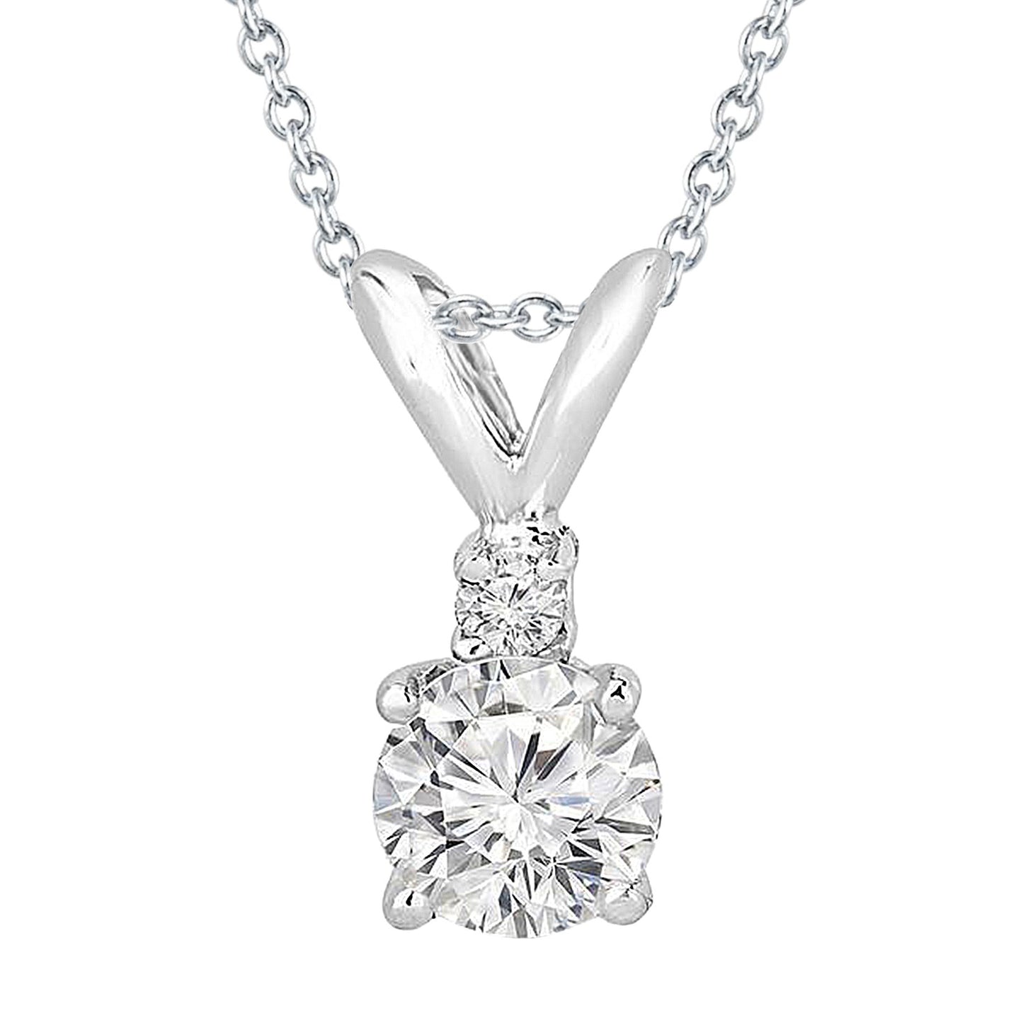 1 Carat Round Prong Set Natural Earth Mined Diamond Pendant Necklace White Gold 14K